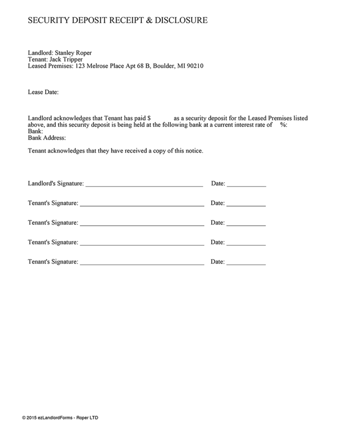 security deposit receipt disclosure ezlandlordforms