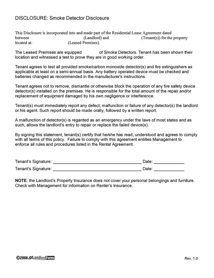 Fire Safety Device S Disclosure Ezlandlordforms