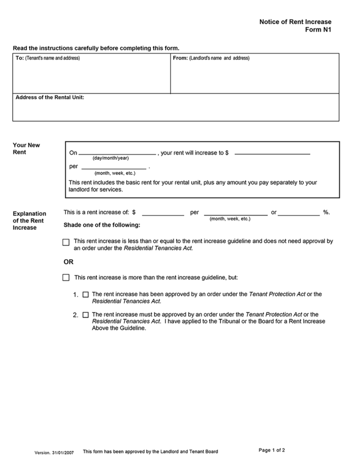 Ontario Notice of Rent Increase (Form N1) | ezLandlordForms for Free Printable Rent Increase Notice