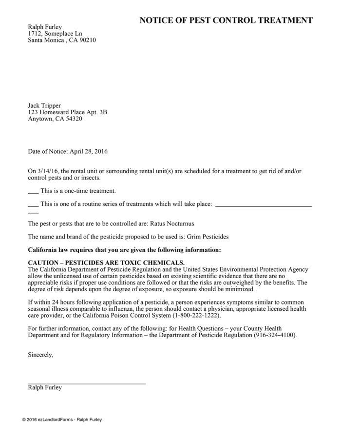California Notice of Pest Control Treatment | ezLandlordForms