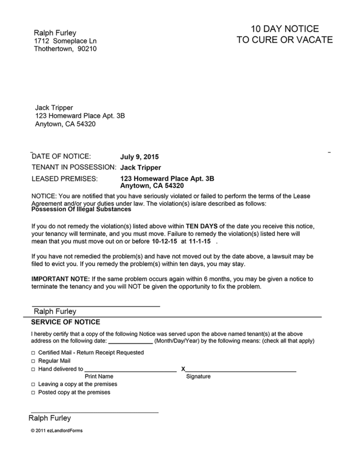 Alaska 10 Day Notice to Cure or Vacate ezLandlordForms