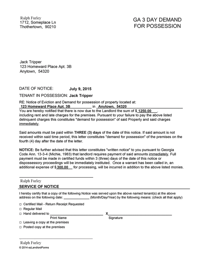 georgia 3 day demand for possession ezlandlordforms