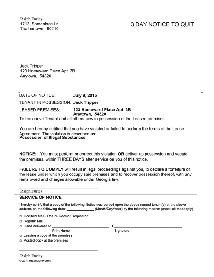 georgia 3 day notice to quit ezlandlordforms