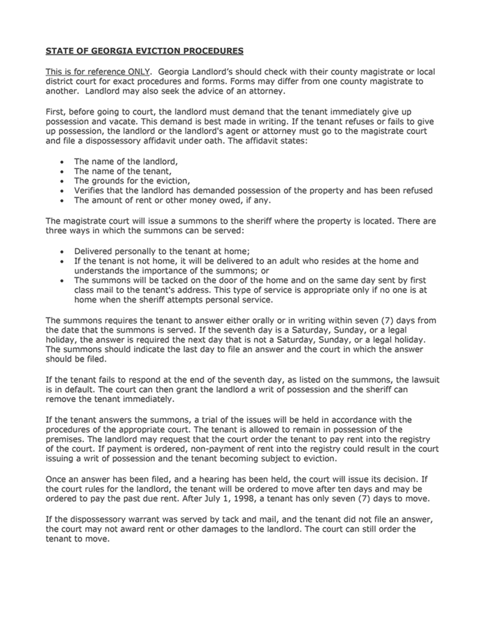 georgia eviction procedures guide ezlandlordforms