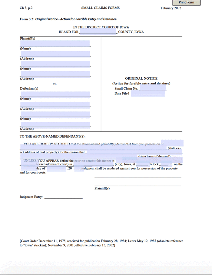 iowa forced entry detainer form for eviction ezlandlordforms