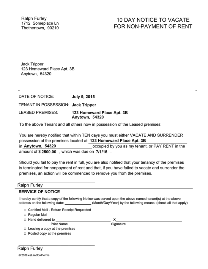 Kansas 10 Day Notice To Vacate For Non Payment Of Rent Ezlandlordforms
