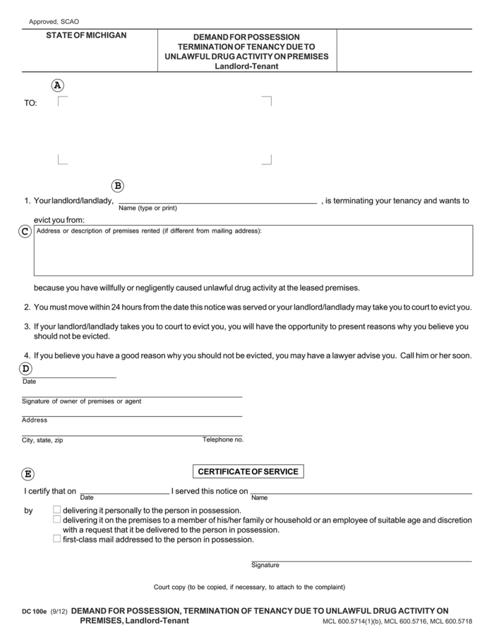 Michigan Demand For Possession Drug Activity Ezlandlordforms
