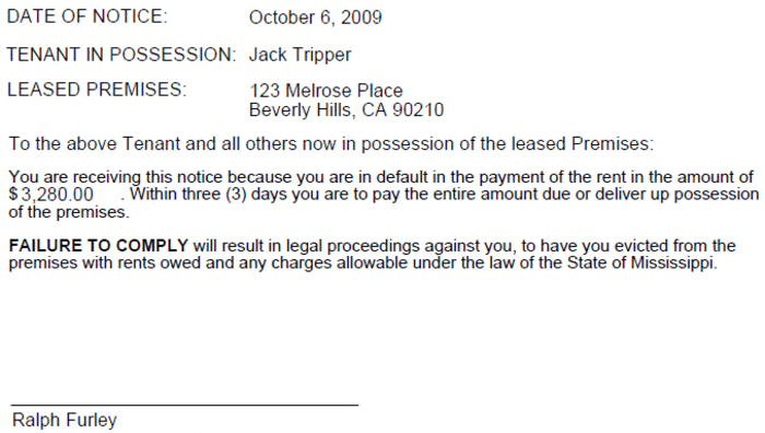 mississippi 3 day notice to pay rent or vacate ezlandlordforms