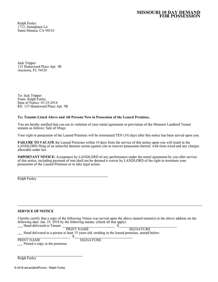 missouri 10 day demand for possession ezlandlordforms