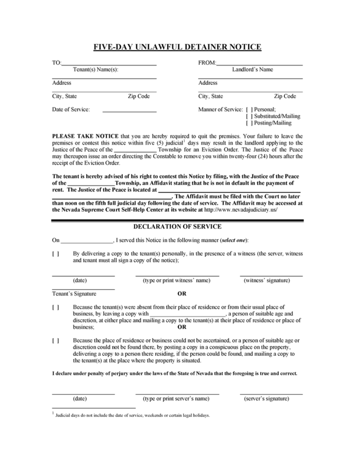 nevada 5 day unlawful detainer notice ezlandlordforms