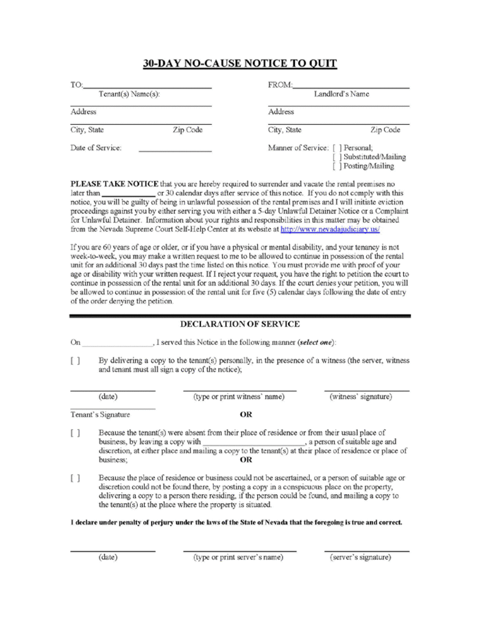 nevada 30 day no cause notice to quit ezlandlordforms