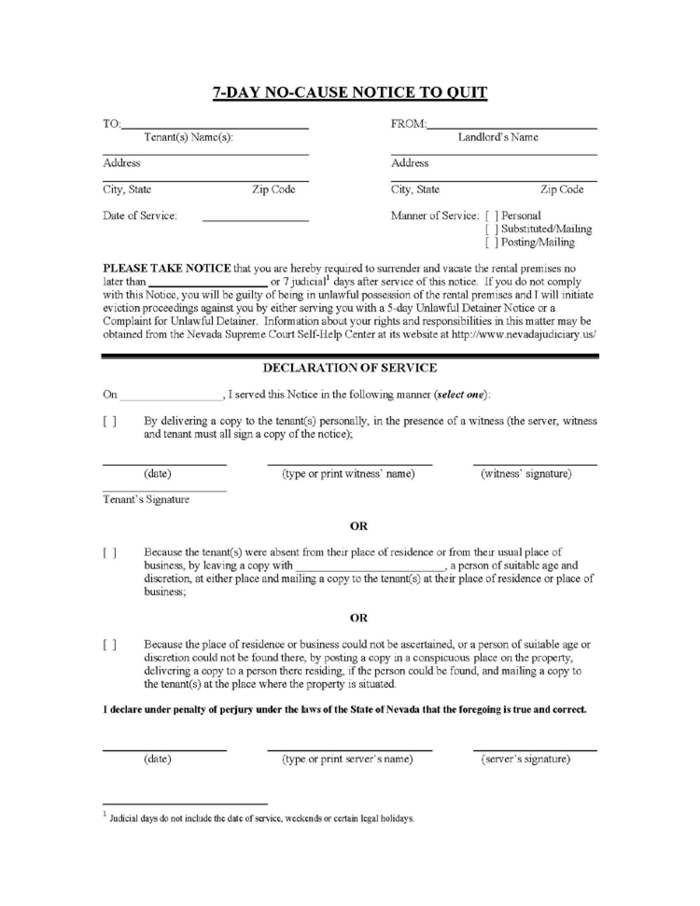 nevada 7 day no cause notice to quit ezlandlordforms