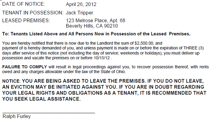 ohio 3 day notice to pay or vacate ezlandlordforms