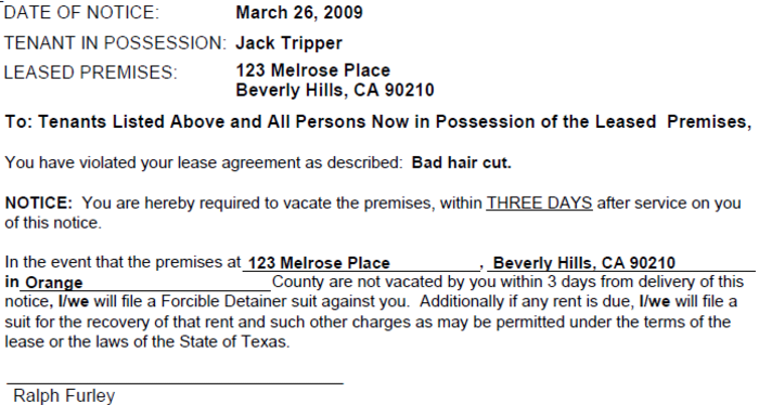 Texas 3 Day Notice To Vacate Ezlandlordforms