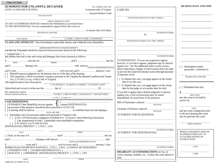 virginia official summons for unlawful detainer ezlandlordforms