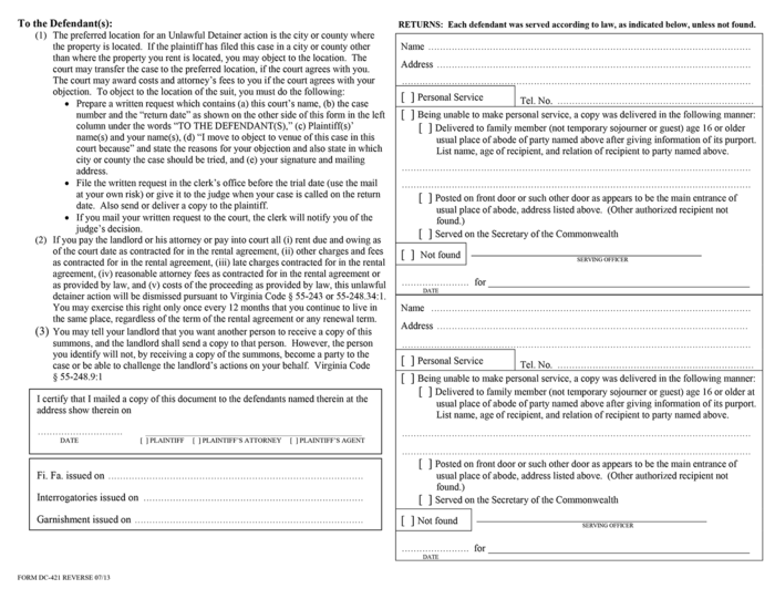 virginia official summons for unlawful detainer ezlandlordforms