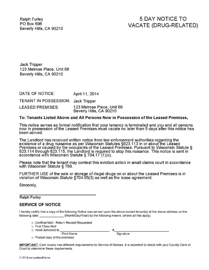 wisconsin 5 day notice to vacate drug offense ezlandlordforms