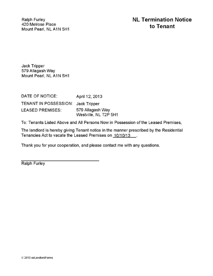 Nl Notice To Terminate Without Reason Ezlandlordforms