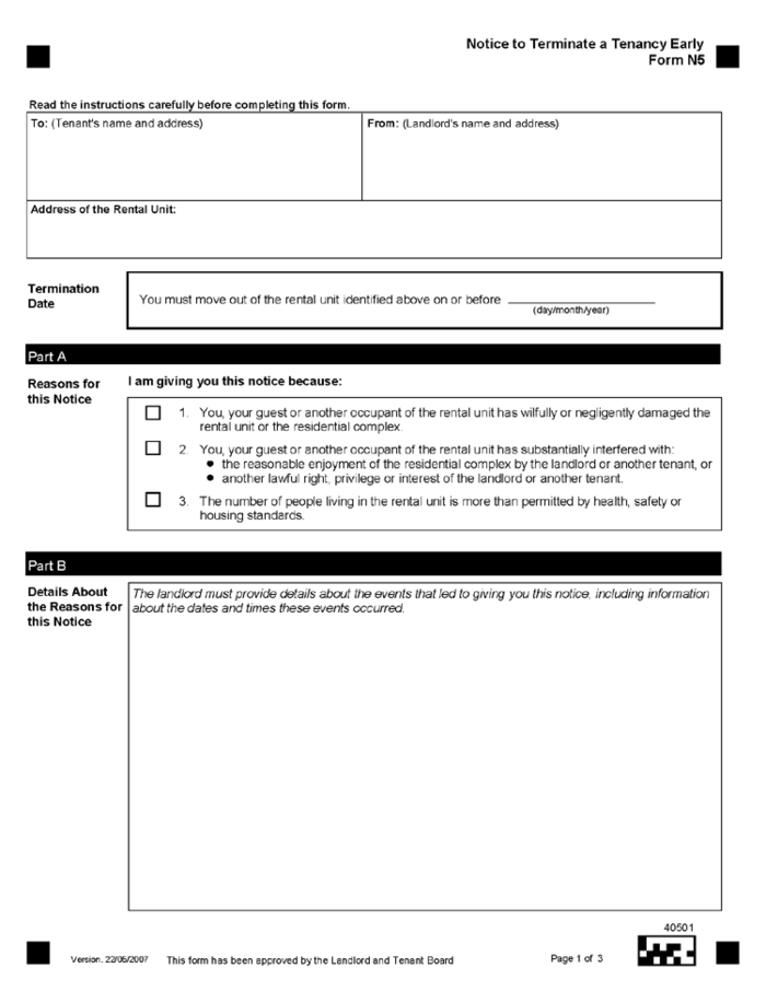 on notice to terminate a tenancy early form n5 ezlandlordforms