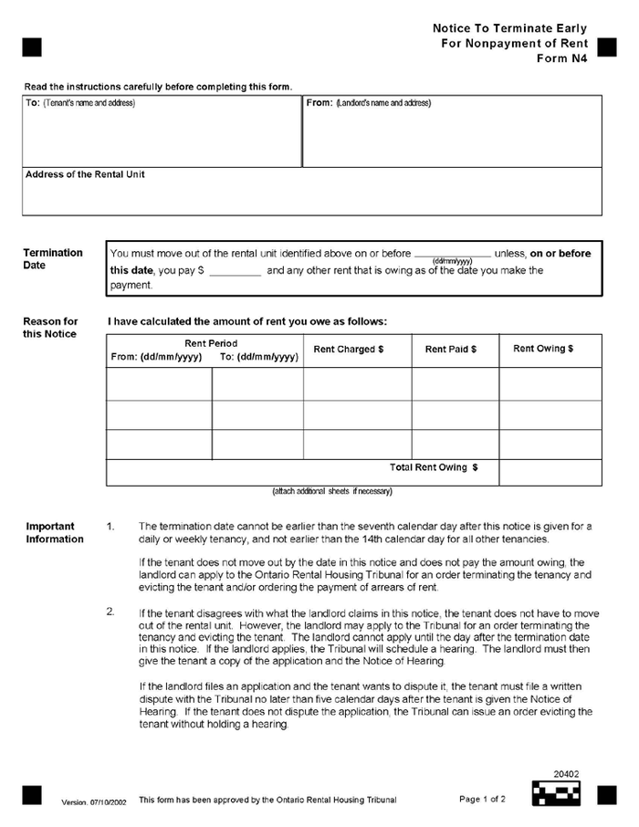 ontario notice to terminate for rent default form n4 ezlandlordforms