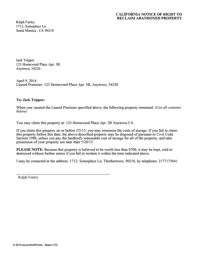 Free Sample Letter To Notify Tenant Of Sale Of Property