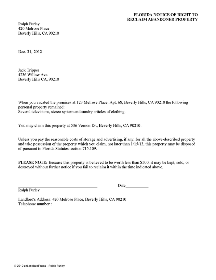 florida notice of right to reclaim abandoned property less than 500 ezlandlordforms