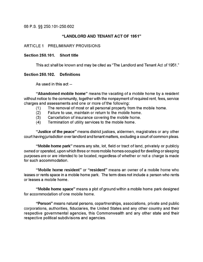 Pennsylvania Landlord Tenant Act | ezLandlordForms