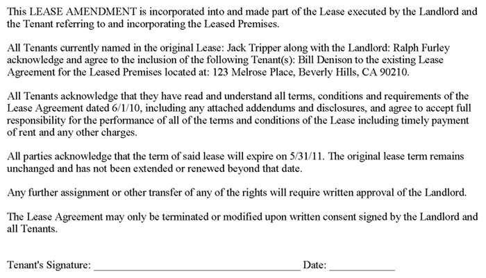 Amendment to Add Tenant | ezLandlordForms