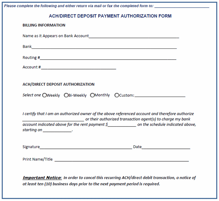 Free Direct Deposit Authorization Form Template