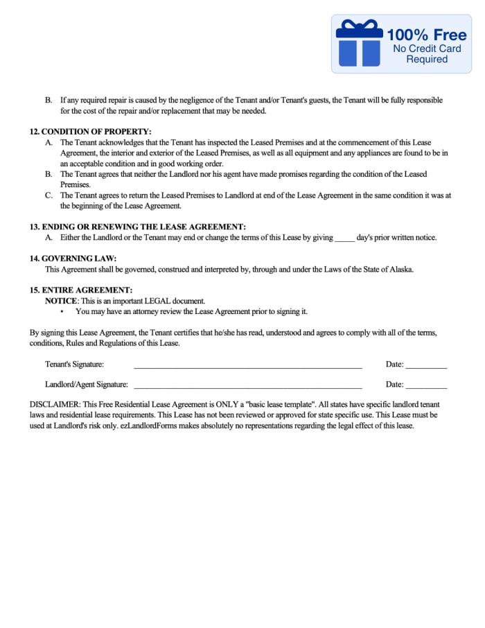 Free Lease Agreement Ezlandlordforms