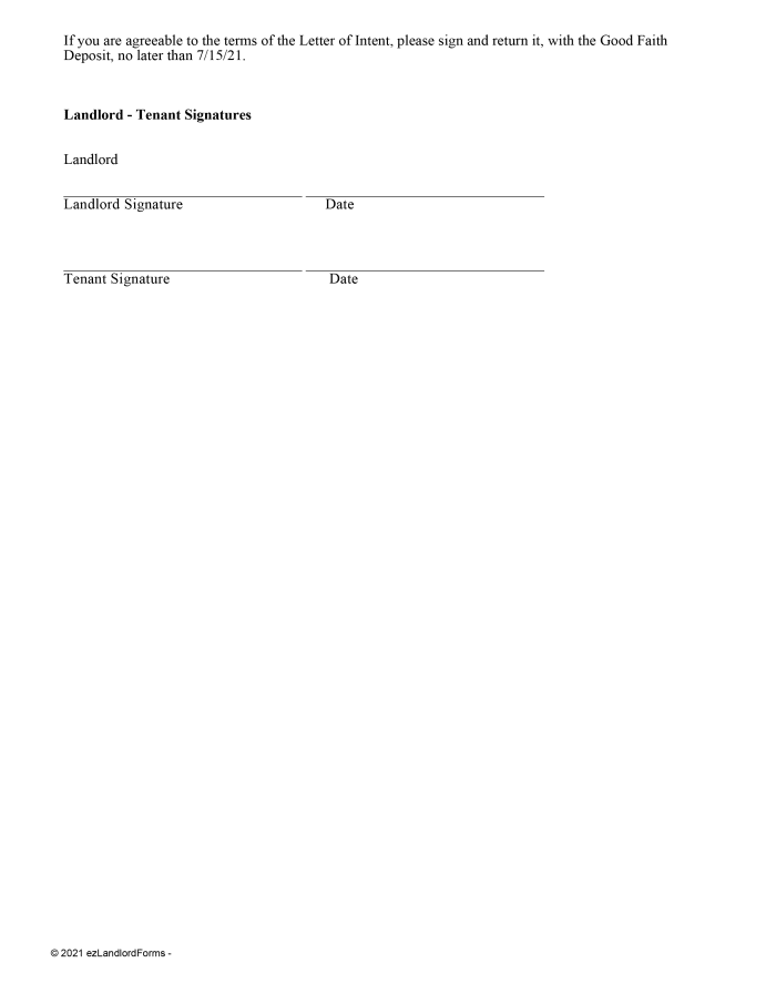 Letter of Intent | ezLandlordForms for Letter Of Intent For Lease Template Free