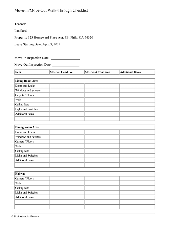 Free Move-in/Move-out Checklist Form, PDF