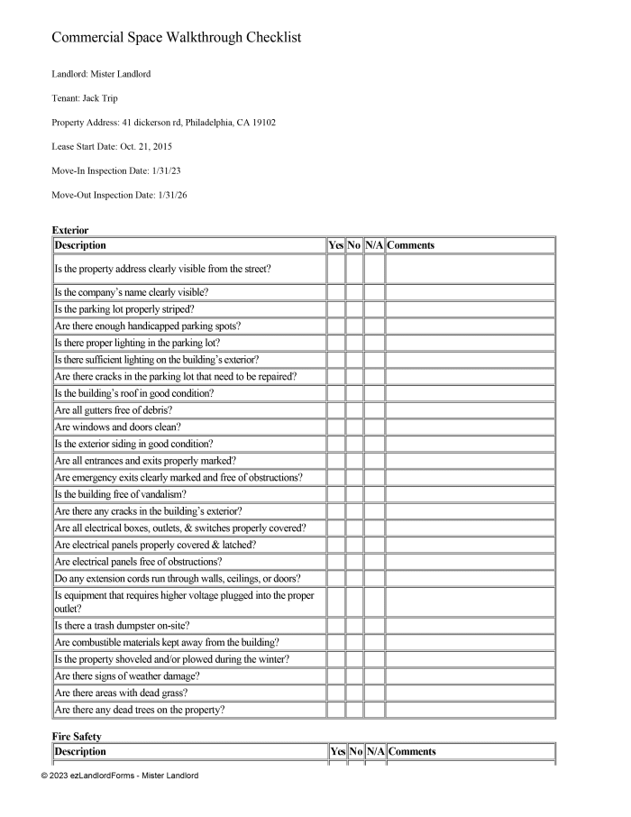 Commercial Space Walkthrough Checklist | ezLandlordForms