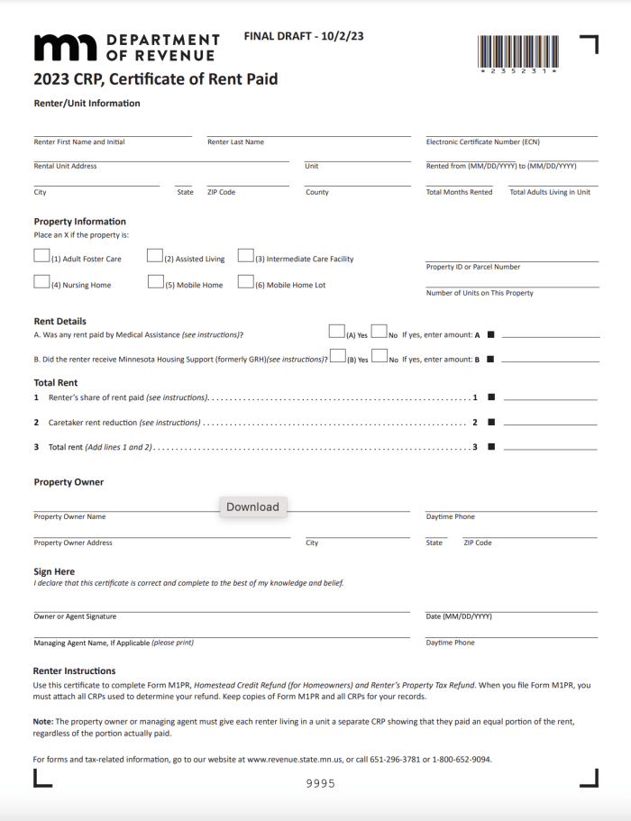 Minnesota Certificate of Rent Paid (CRP) | ezLandlordForms