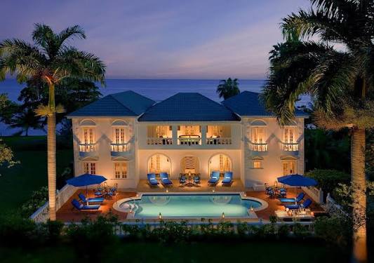 Beachfront pools and palms of the Half Moon estate east of Montego Bay, Jamaica