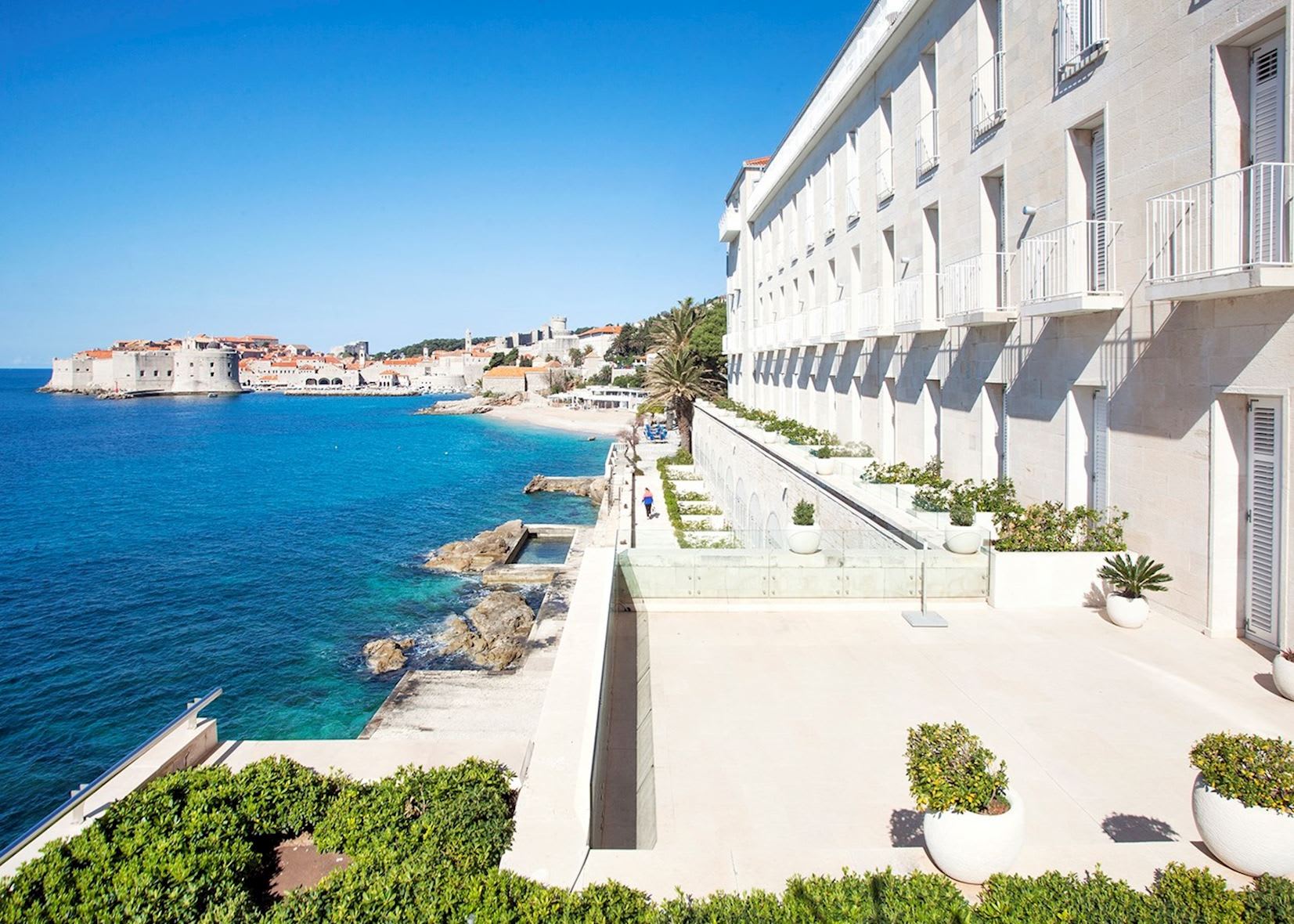 Hotel Excelsior on the Dubrovnik shoreline facing the old town walls