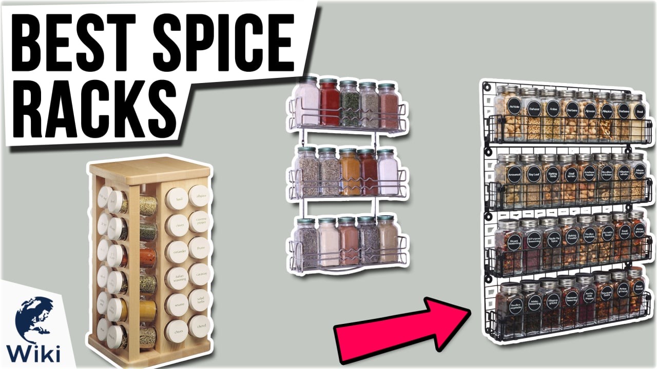 MyGift Metal Spice Container Rack with 6 Glass Jars with Lid 6-oz Jars