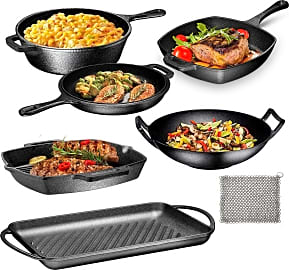 Bruntmor Multicolor Camping Cooking Set of 7 - Pre-Seasoned Cast