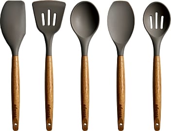 Premium 8-Piece Wooden Handle Silicone Kitchen Utensil Set | Non-Stick  Silicone Cooking Utensils