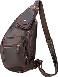 Polare Cowhide Leather Sling Chest Shoulder Bag Waterproof Anti Theft