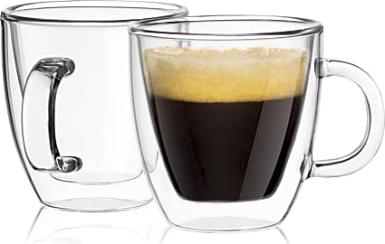 Espresso Cups Shot Glass Coffee 6.8 oz Set of 2 - Double Wall Insulated  Glass Mugs with Handle, Everyday Coffee Glasses Cups Perfect for Espresso  Machine and Coffee Maker (Include 2 Spoons) 