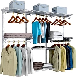 Tangkula Garment Rack with Shelves, Clothes Rack with 5 Shelves & Hanging  Bar, Open Wardrobe for Hanging Clothes and Storage, Free Standing Closet