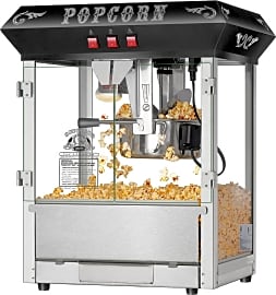 Great Northern 2.5 oz. Pop Pup Black Countertop Popcorn Machine with Measuring Spoon, Scoop, and 25-Serving Bags