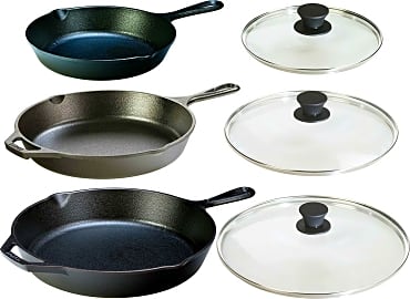  Cuisinel Cast Iron Cookware Set - 6-Pieces Pre-Seasoned Kit:  10+12 Skillet + Glass Lids + Pizza Pan + Pan Rack Organizer + Silicone  Handle Covers + Scraper/Cleaner - Grill, Camping, Indoor/Outdoor