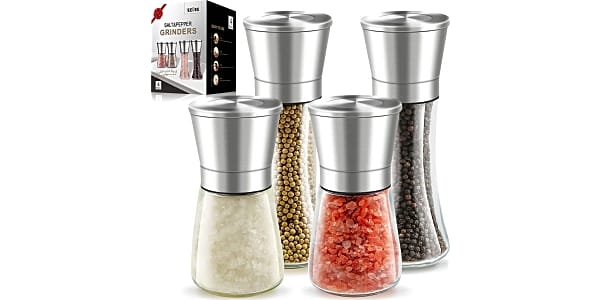 Click n' Spice Salt and Pepper Grinder Set, Spice Grinders, Salt and Pepper  Mill, Shaker, Thumb Press, Stainless Steel, 2 Pack