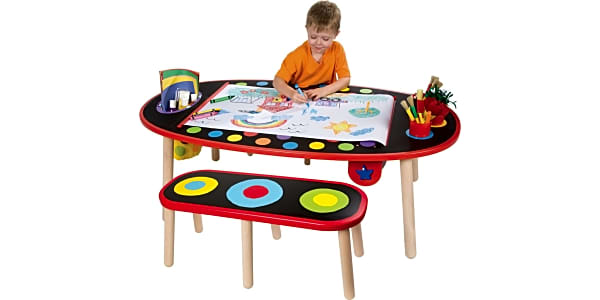 Guidecraft Deluxe Art Center: Kids' Easy-to-clean Wooden Activity And Craft  Table With Two Stools, Supply Storage, And Paper Roll : Target