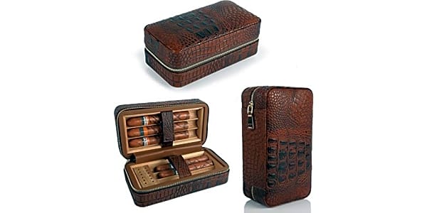 AMANCY Classic Black Leather 4 Cigar Travel Case Humidor with Cutter and  Lighter Great Cigar Accessory Gift Set