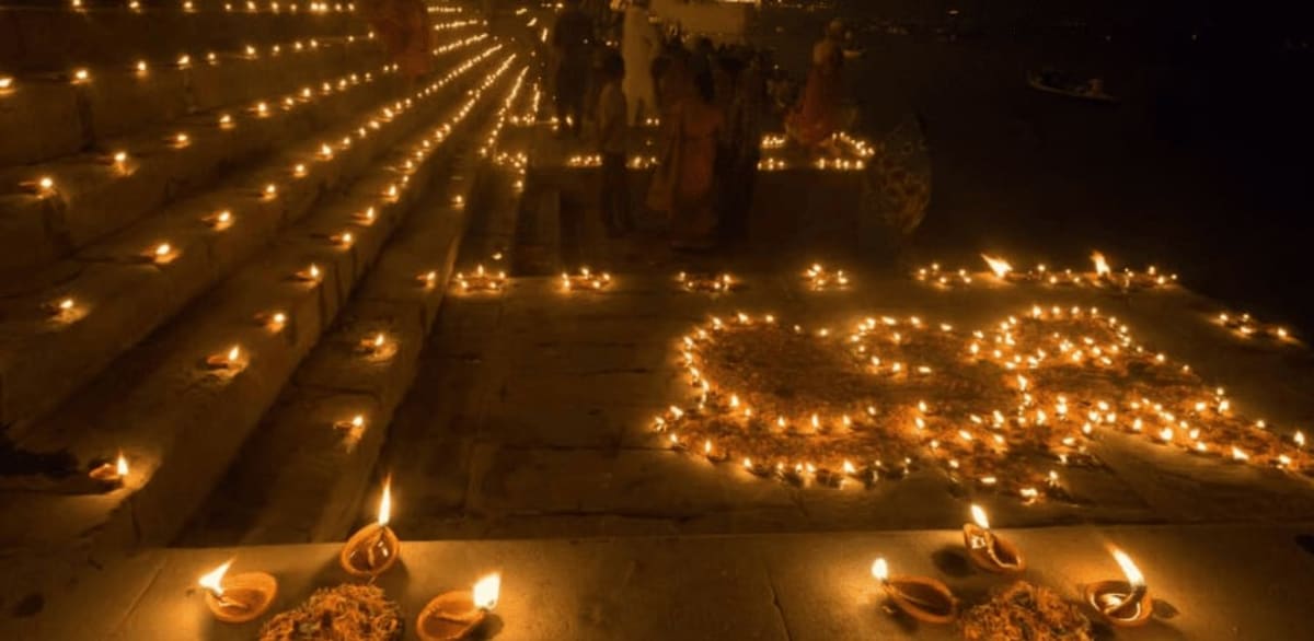 Thousands of diyas illuminating the ghats of Varanasi during Dev Deepawali