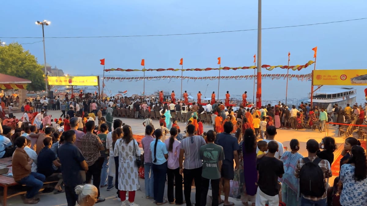 Serene dawn sky at Assi Ghat during the Subah-e-Banaras morning cultural event