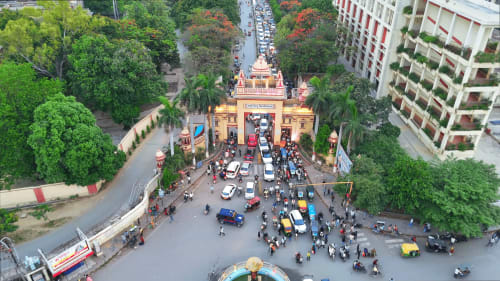 Drone view of Banaras Hindu University Main Gate, Varanasi